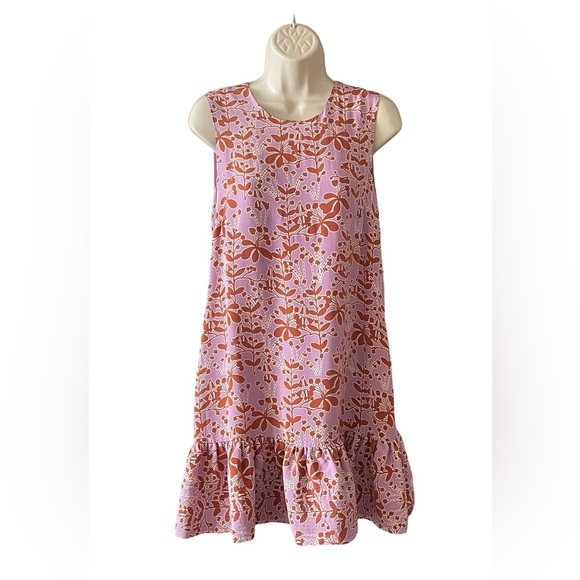 Cynthia Rowley 100% Silk Purple Rust Floral Print Drop Waist Dress Sz 6 Pockets - Picture 1 of 9